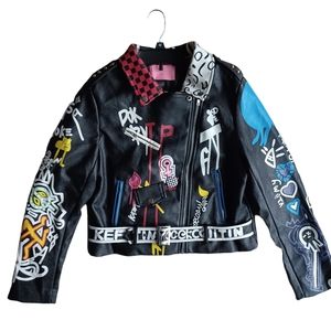 Azalea Wang make art graffiti moto jacket faux leather sz XL